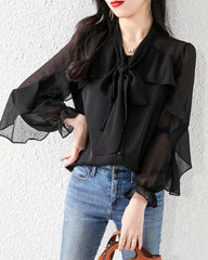 Blouse en mousseline de soie avec manches à volants
