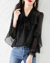 Blouse en mousseline de soie avec manches à volants