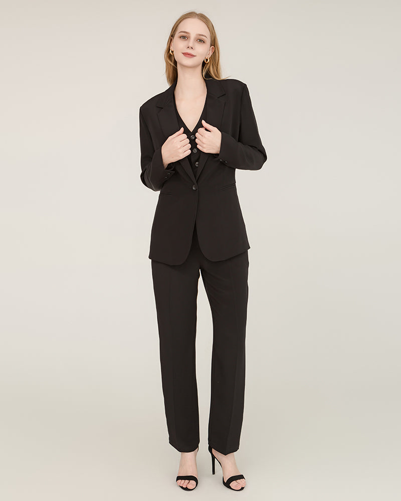 Blazer en Soie à Col Piqué 40 Momme Black