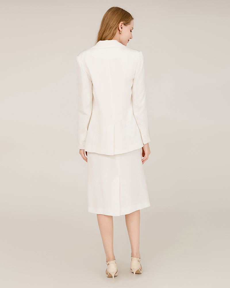 Blazer en Soie à Col Piqué 40 Momme White