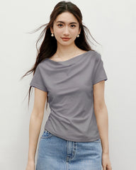 T-shirt en soie col drapé – Femme