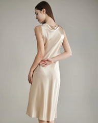 Robe en Soie avec Col Bénitier Asymétrique Champagne