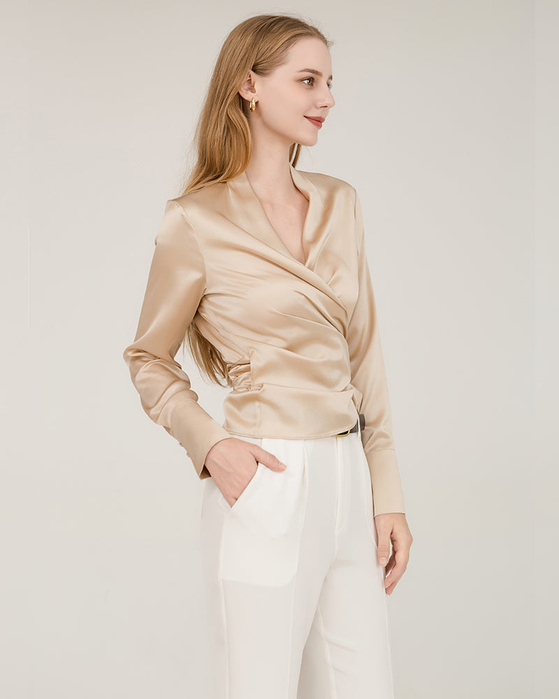 Blouse en Soie Élégante et Ajustée Pour Femmes Champagne