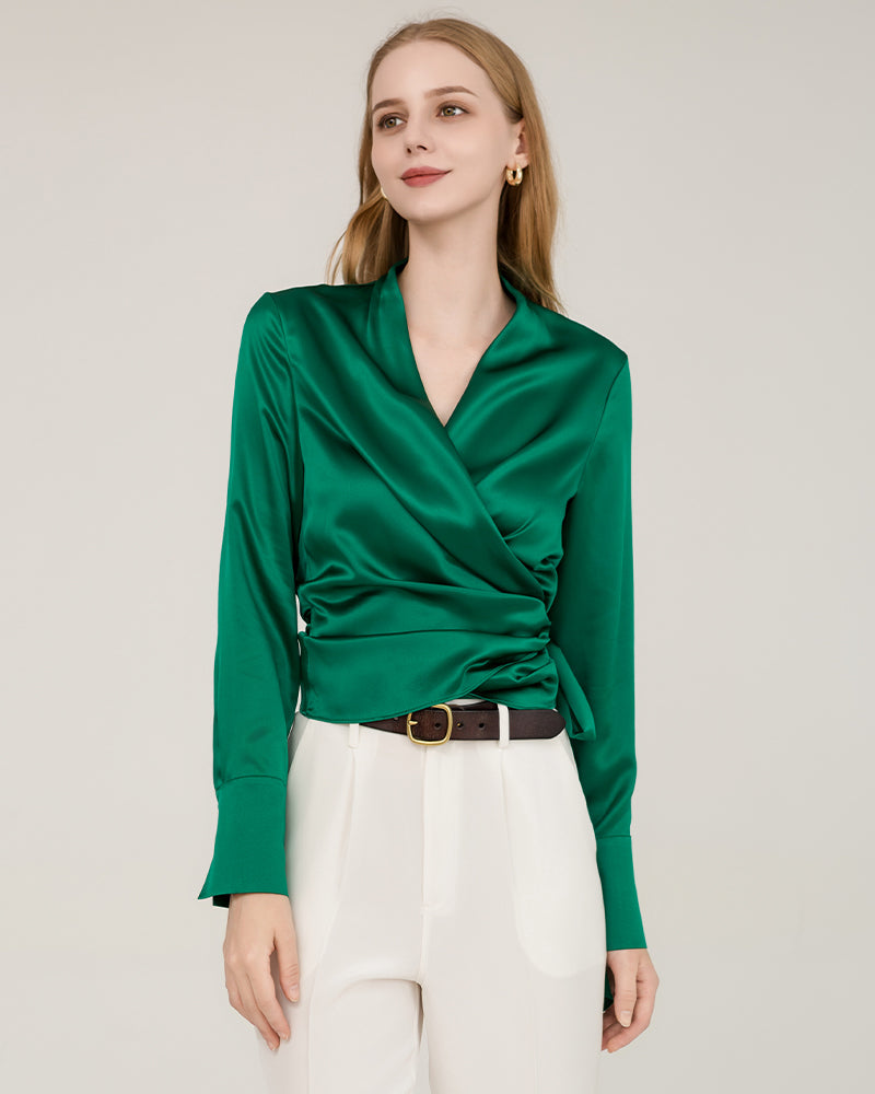 Blouse en Soie Élégante et Ajustée Pour Femmes Dark Green