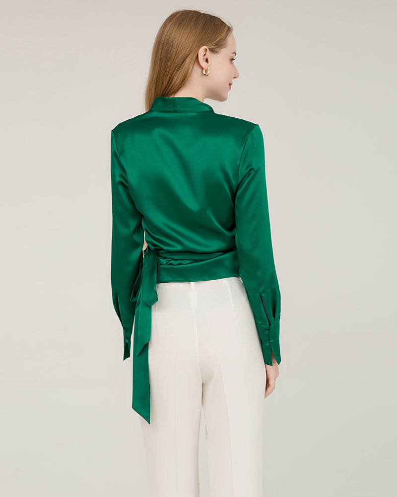 Blouse en Soie Élégante et Ajustée Pour Femmes Dark Green