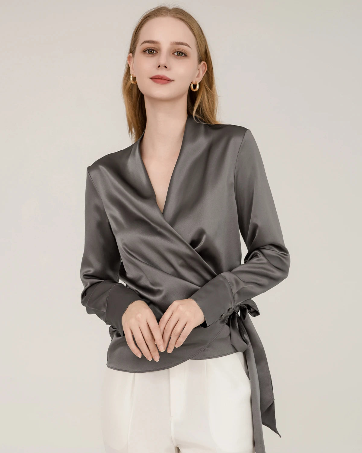 Blouse en Soie Élégante et Ajustée Pour Femmes Dark Grey