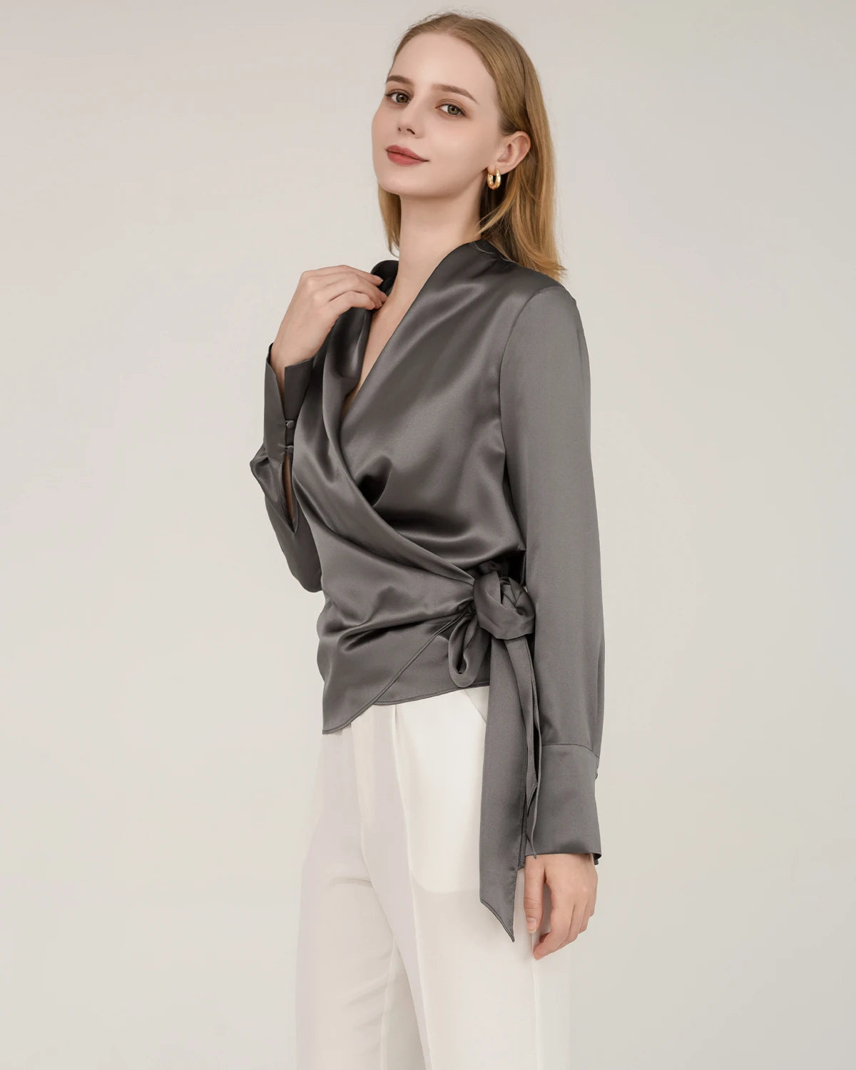 Blouse en Soie Élégante et Ajustée Pour Femmes Dark Grey