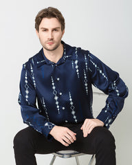 Chemise en Soie pour Homme à Imprimé Bleu Marine