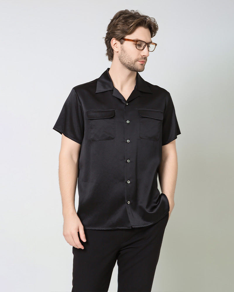 Chemise en Soie Homme à Manches Courtes avec Deux Poches