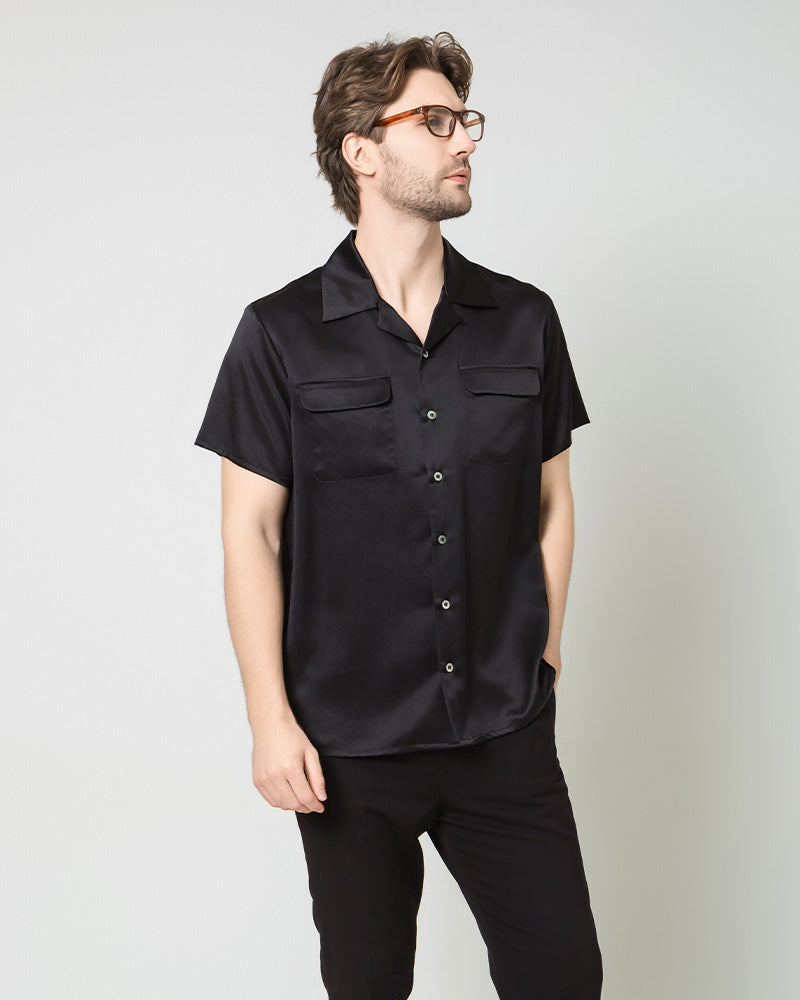 Chemise en Soie Homme à Manches Courtes avec Deux Poches