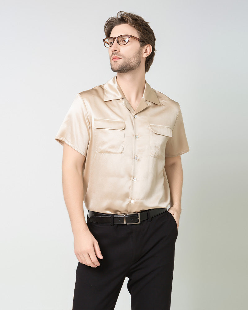 Chemise en Soie Homme à Manches Courtes avec Deux Poches