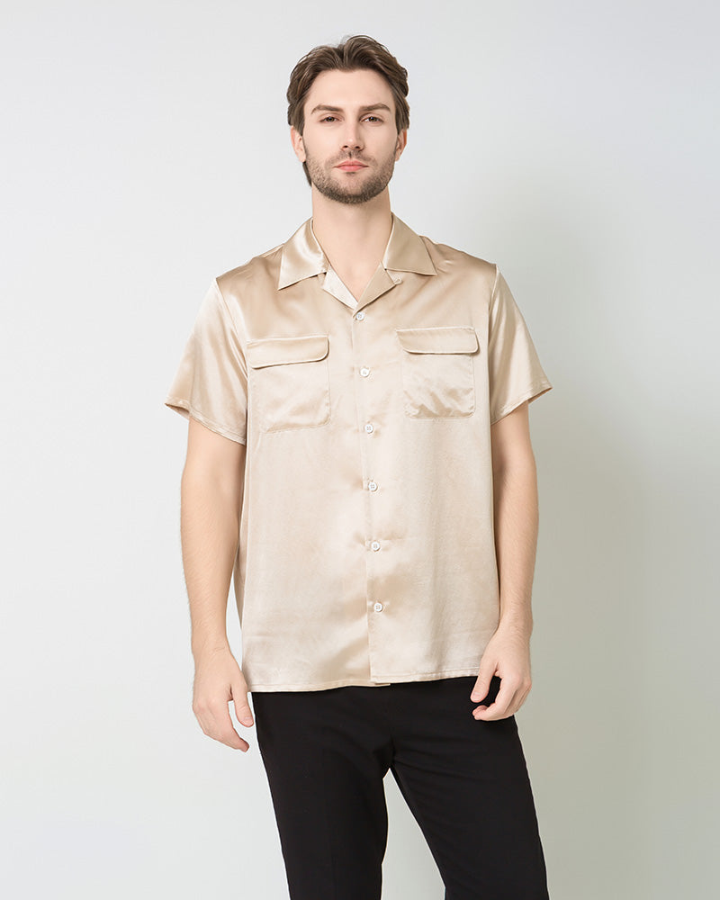 Chemise en Soie Homme à Manches Courtes avec Deux Poches