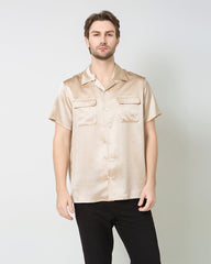 Chemise en Soie Homme à Manches Courtes avec Deux Poches