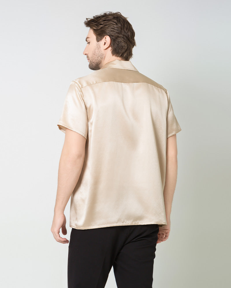 Chemise en Soie Homme à Manches Courtes avec Deux Poches