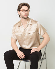 Chemise en Soie Homme à Manches Courtes avec Deux Poches
