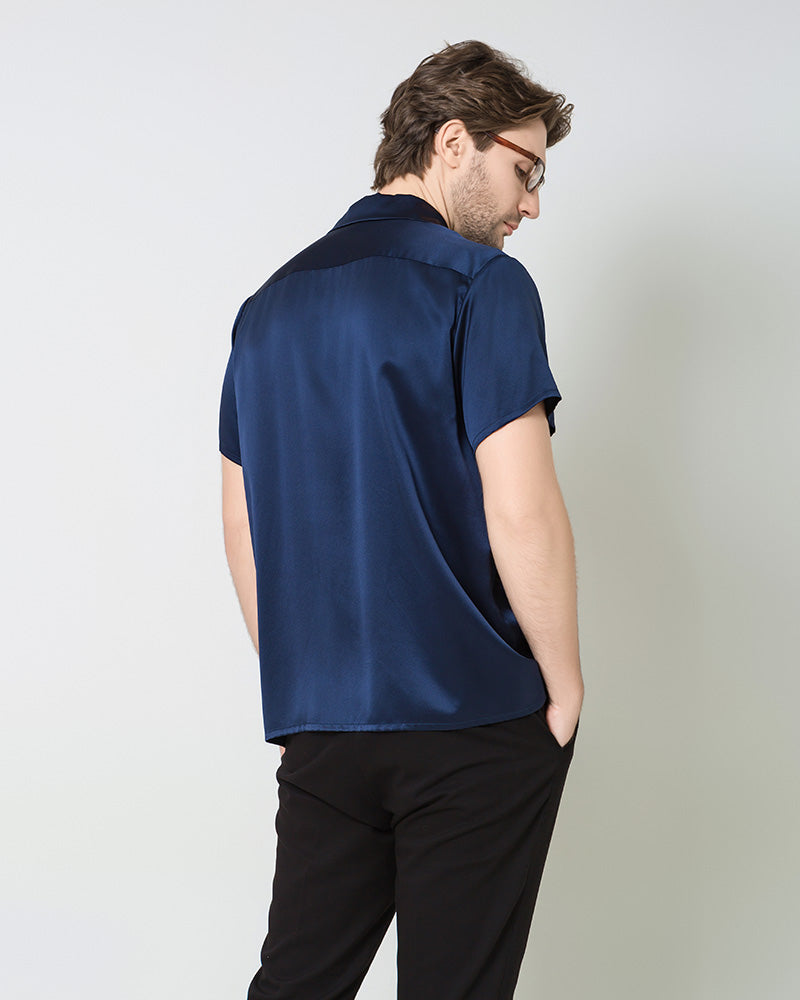 Chemise en Soie Homme à Manches Courtes avec Deux Poches