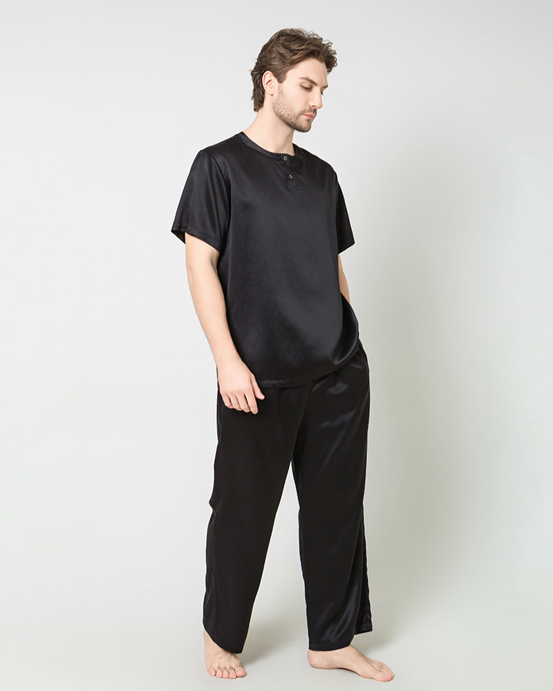 Ensemble de Pyjama en Soie pour Hommes à Manches Courtes et Pantalon
