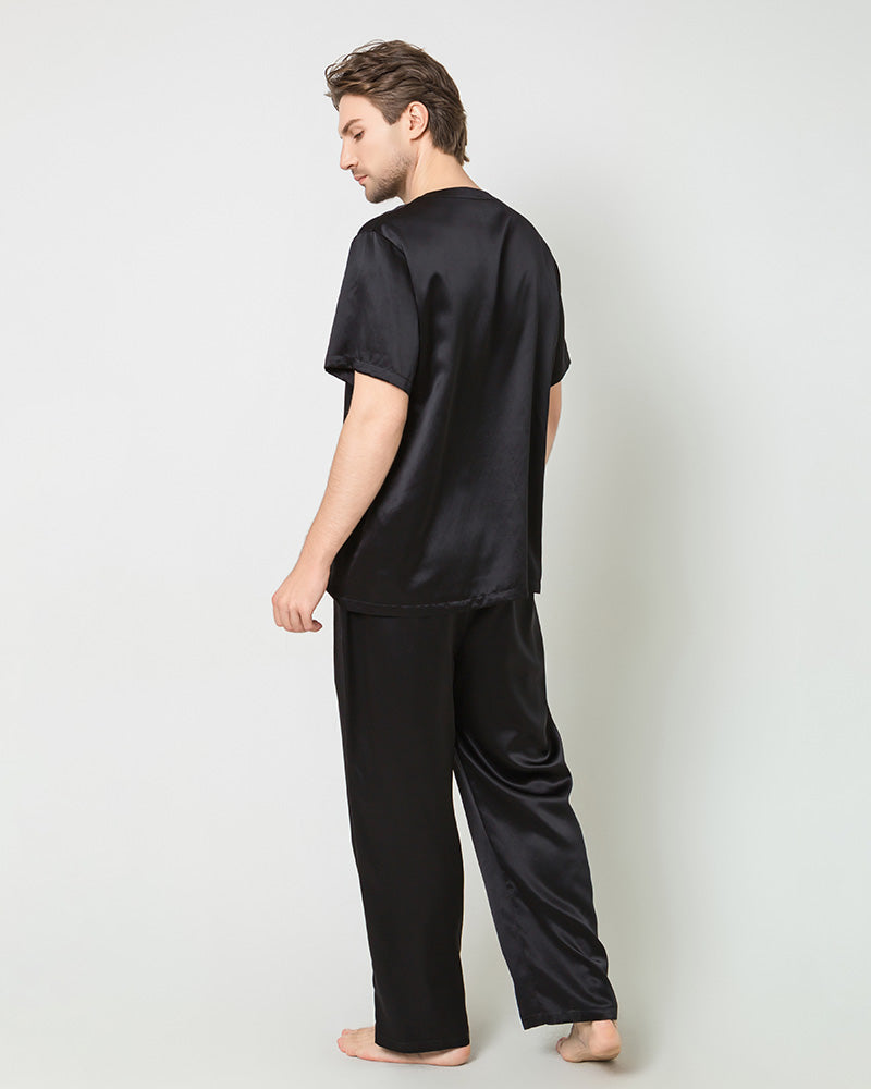 Ensemble de Pyjama en Soie pour Hommes à Manches Courtes et Pantalon