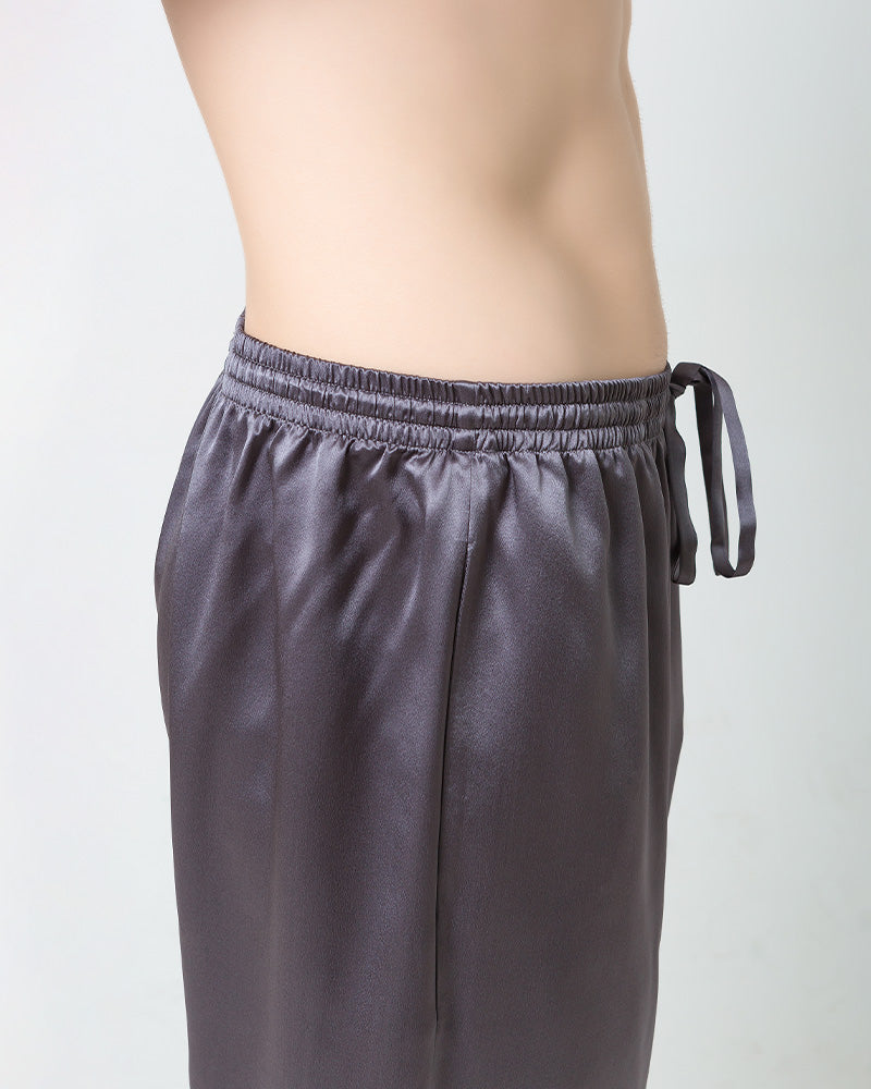 Ensemble de Pyjama en Soie pour Hommes à Manches Courtes et Pantalon