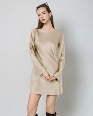 Robe Mini en Soie à Manches Longues et Dos Nu pour Femme