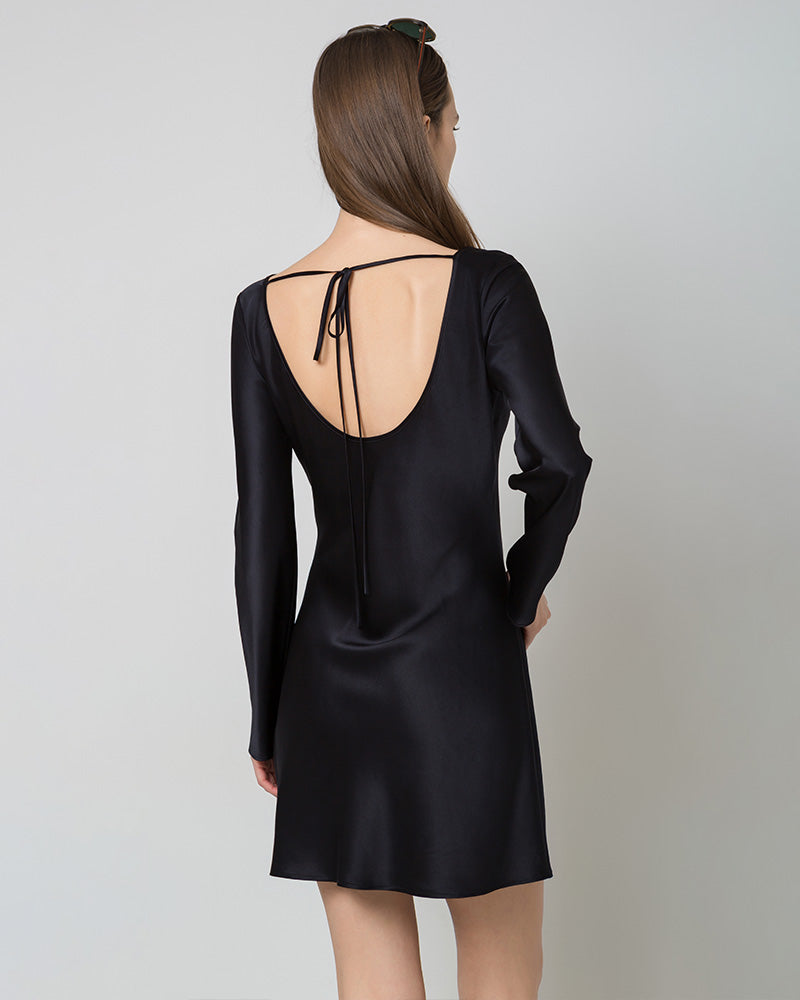 Robe Mini en Soie à Manches Longues et Dos Nu pour Femme