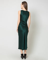 Robe Longue en Soie à Col Rond et Taille Cintrée