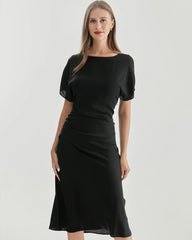 Robe en Soie à Manches Courtes Plissée