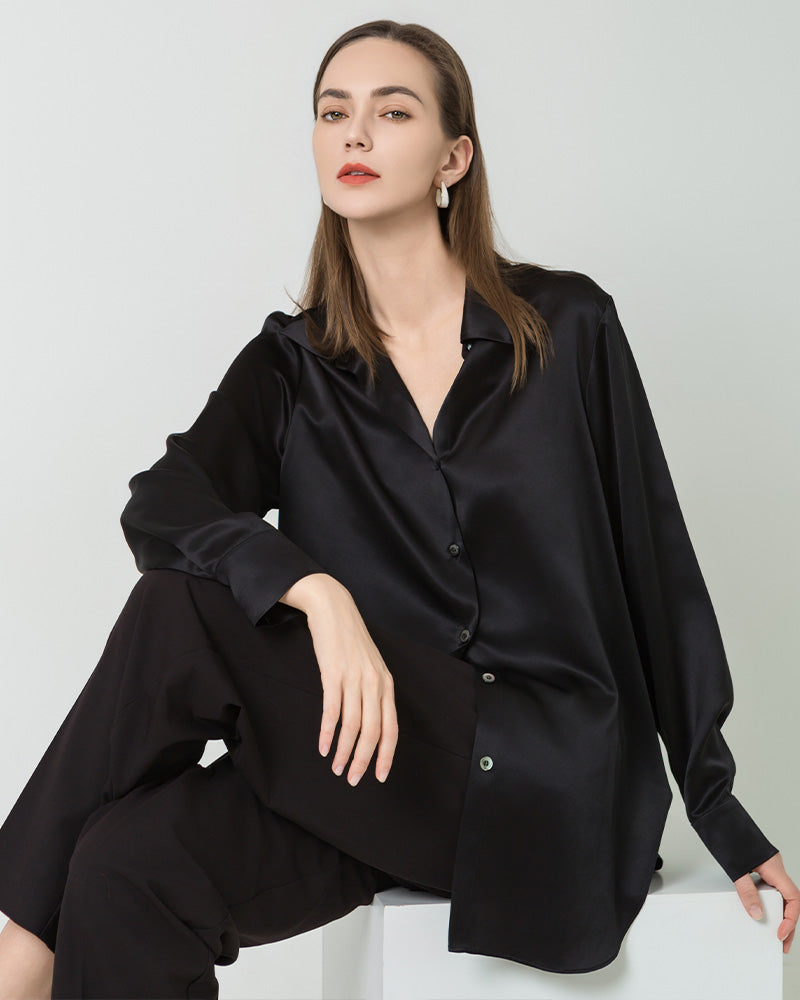 Chemise Boutonnée Oversize en Satin de Soie