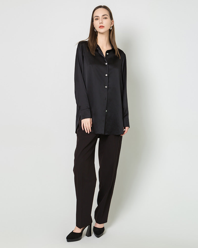 Chemise Boutonnée Oversize en Satin de Soie