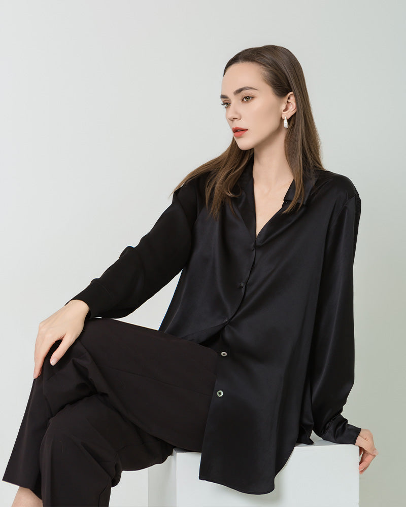 Chemise Boutonnée Oversize en Satin de Soie