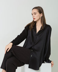 Chemise Boutonnée Oversize en Satin de Soie