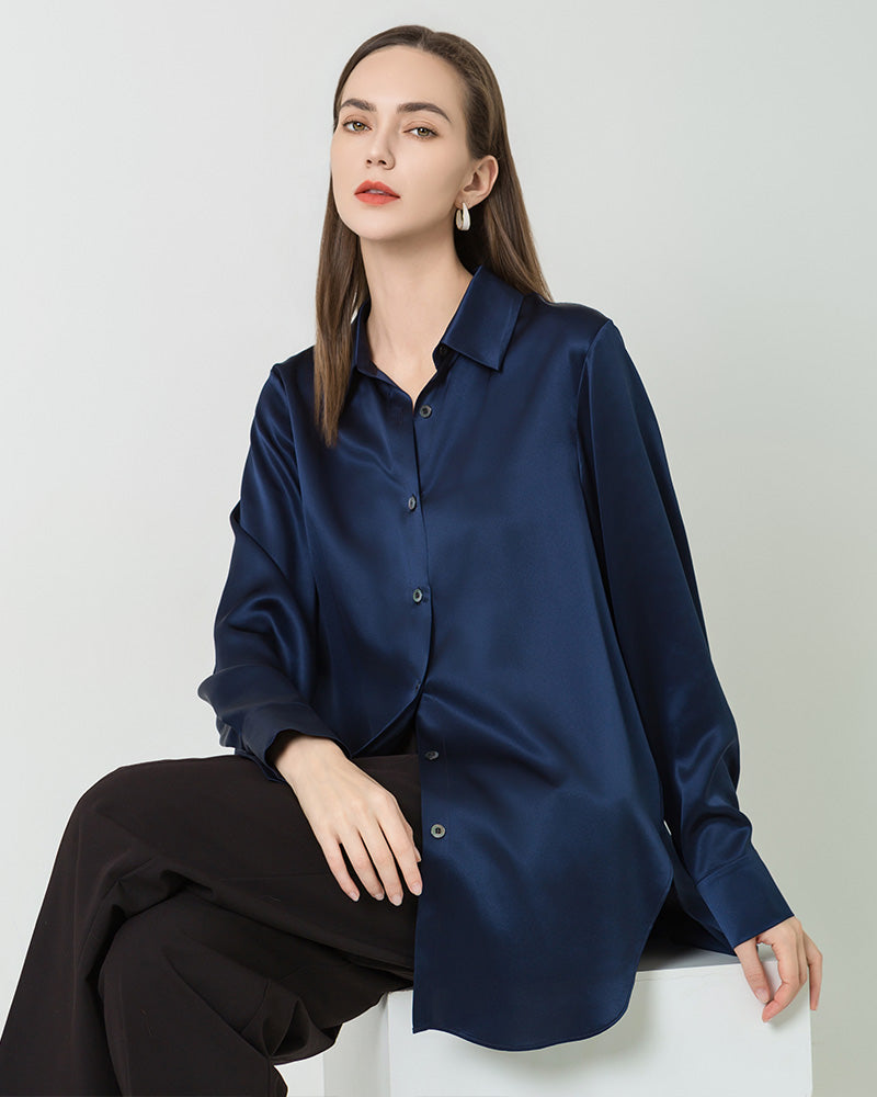 Chemise Boutonnée Oversize en Satin de Soie