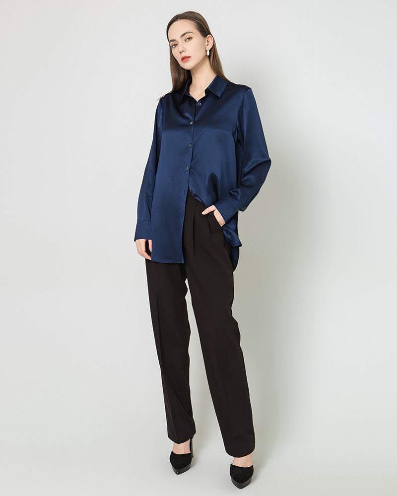 Chemise Boutonnée Oversize en Satin de Soie