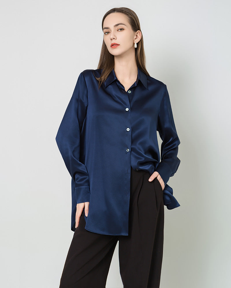 Chemise Boutonnée Oversize en Satin de Soie