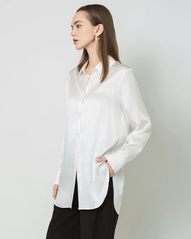 Chemise Boutonnée Oversize en Satin de Soie