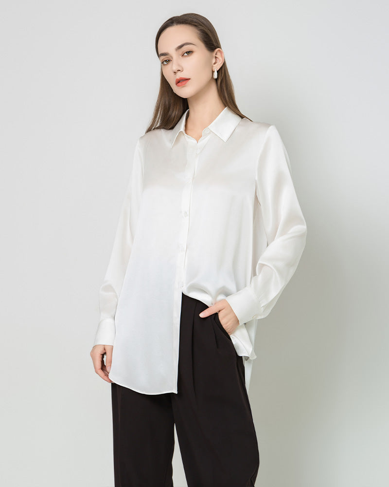 Chemise Boutonnée Oversize en Satin de Soie