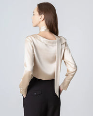 Blouse en Soie avec Col Rond et Nœud à Nouer