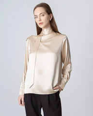Blouse en Soie avec Col Rond et Nœud à Nouer