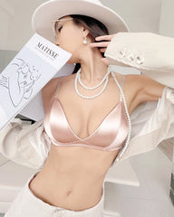 Ensemble soutien-gorge en soie sans armature et string en V