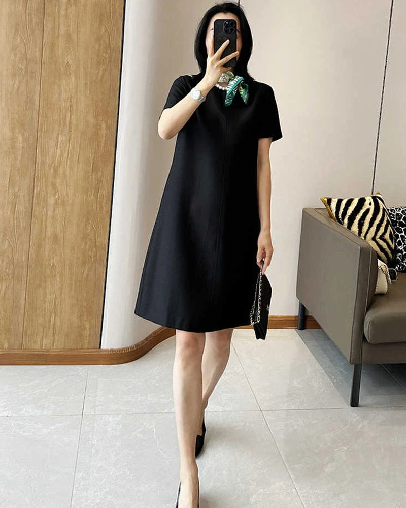 Robe midi en soie et laine manches courtes