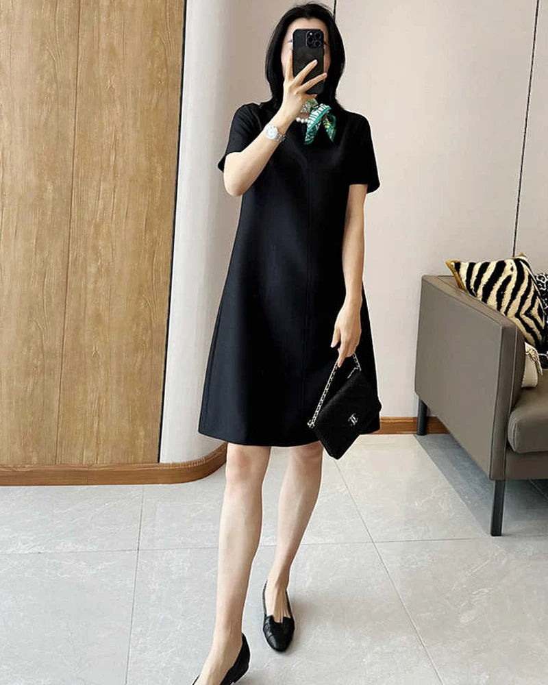 Robe midi en soie et laine manches courtes