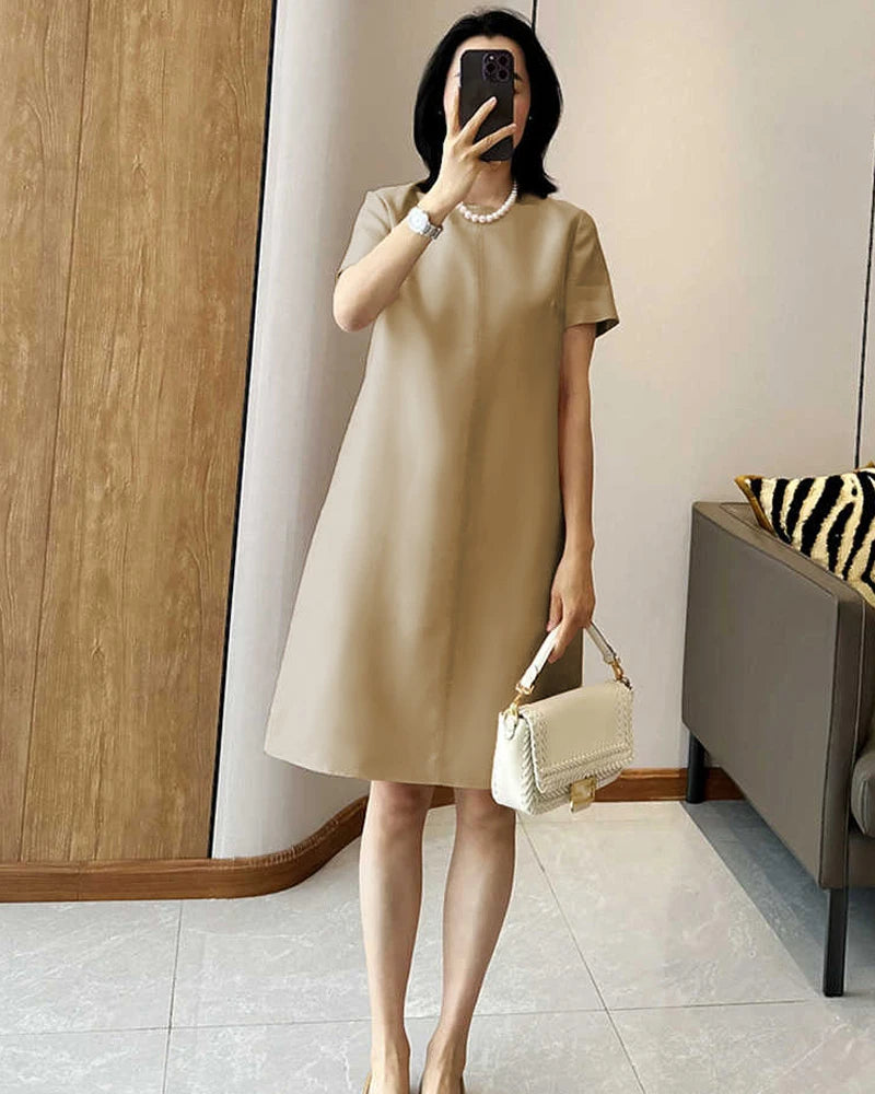 Robe midi en soie et laine manches courtes