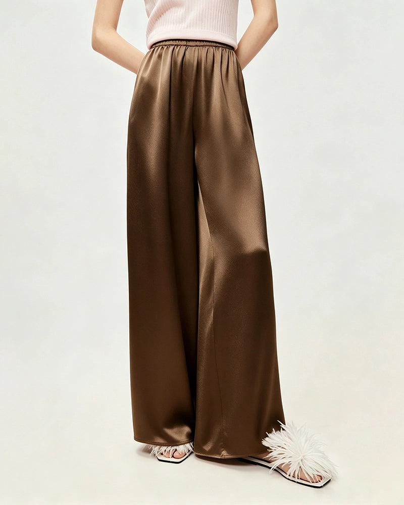 Pantalon large en triacétate effet soie