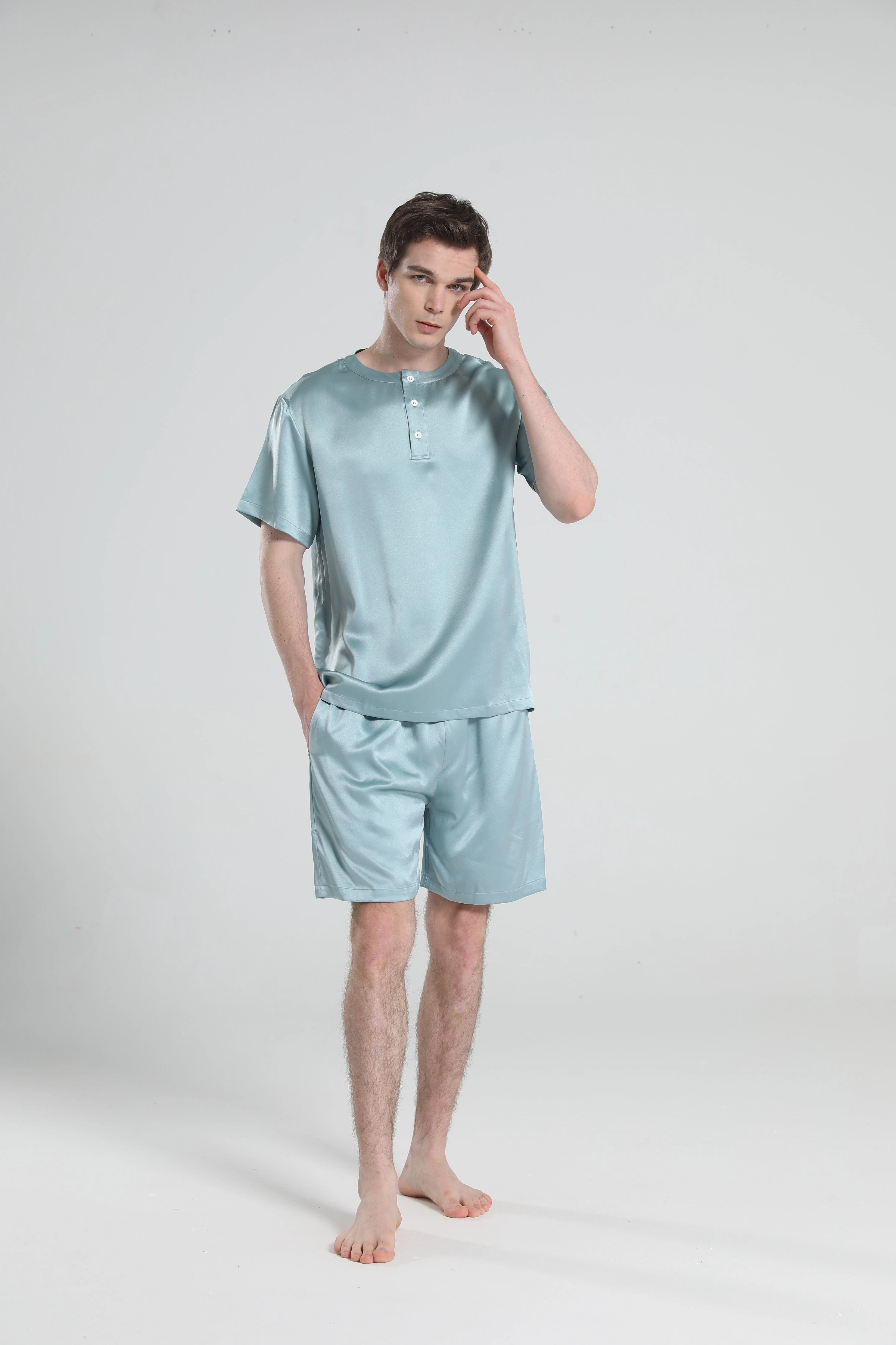 Ensemble de Pyjama Court à Col Rond Simple pour Homme