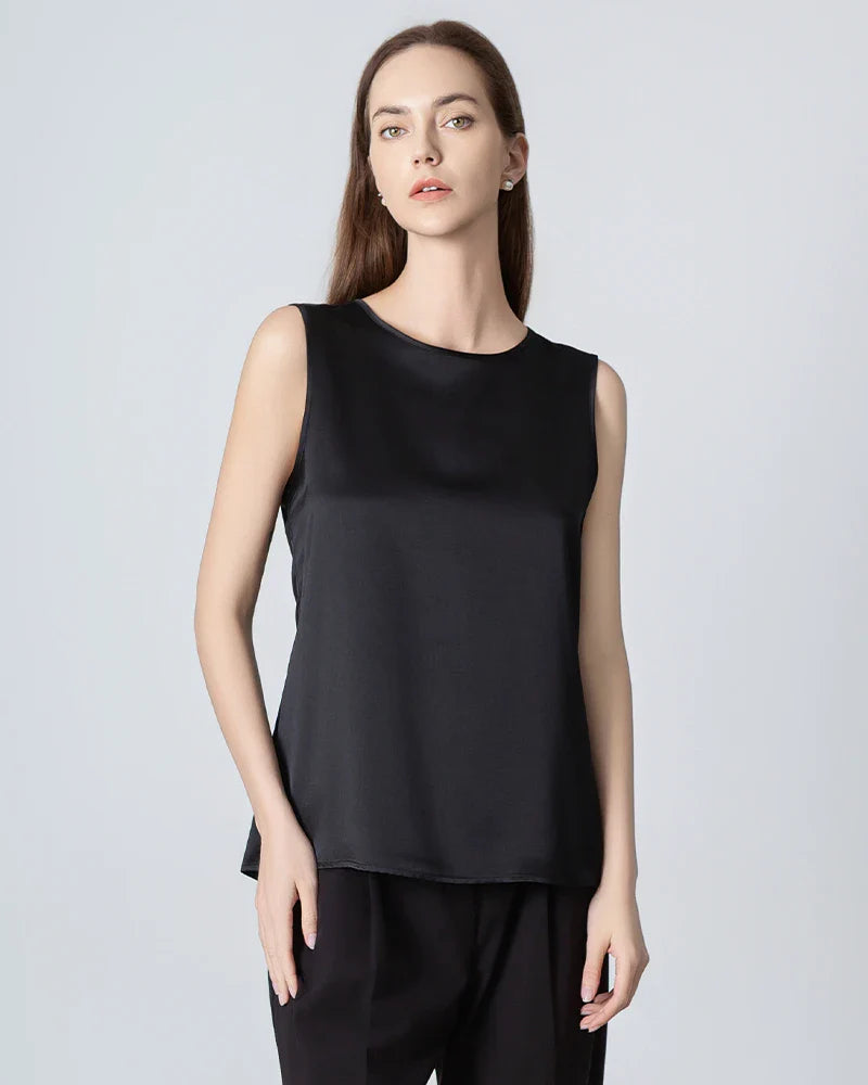 Blouse en Soie à Col Rond Sans Manches pour Femmes