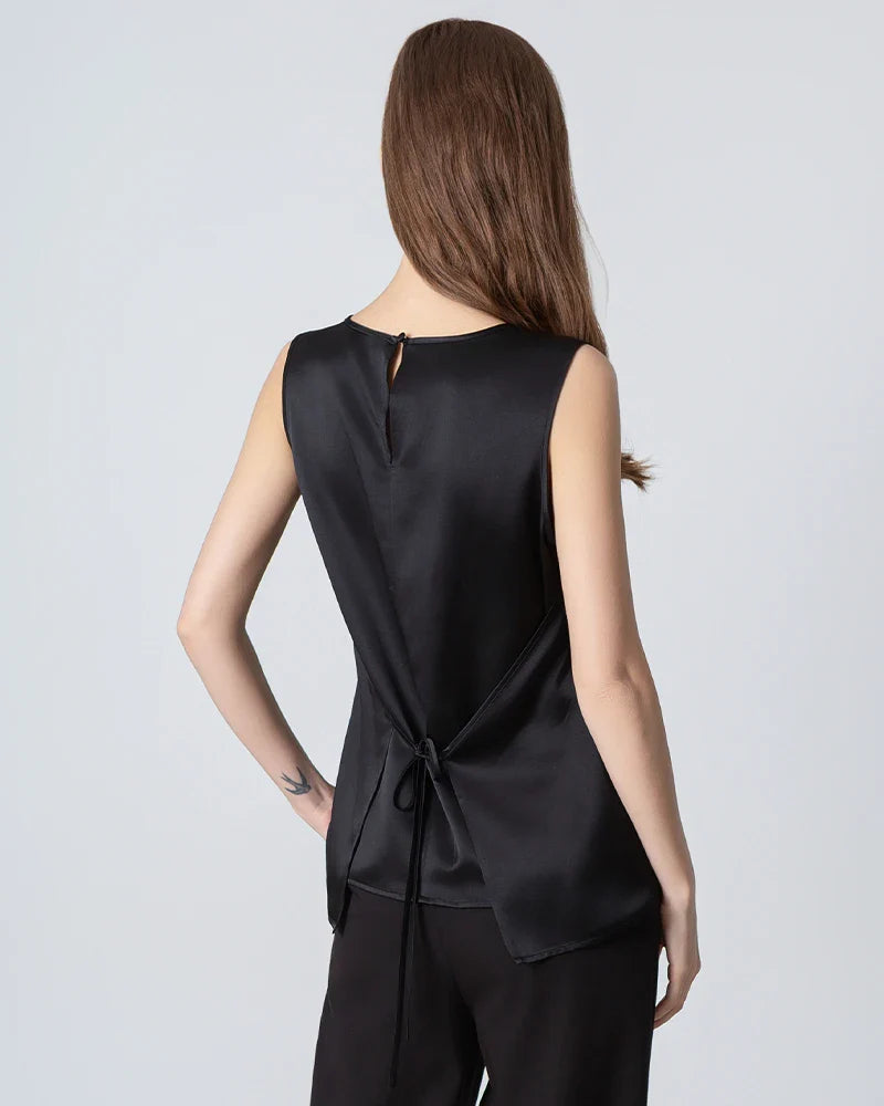 Blouse en Soie à Col Rond Sans Manches pour Femmes