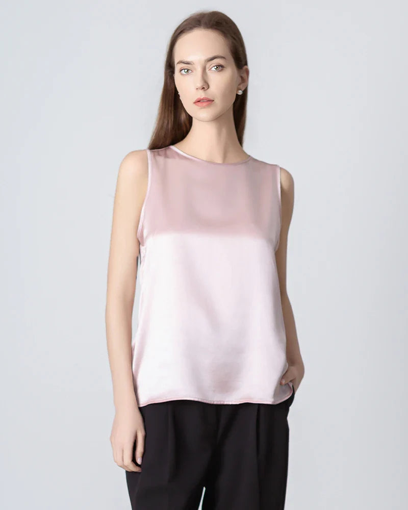 Blouse en Soie à Col Rond Sans Manches pour Femmes