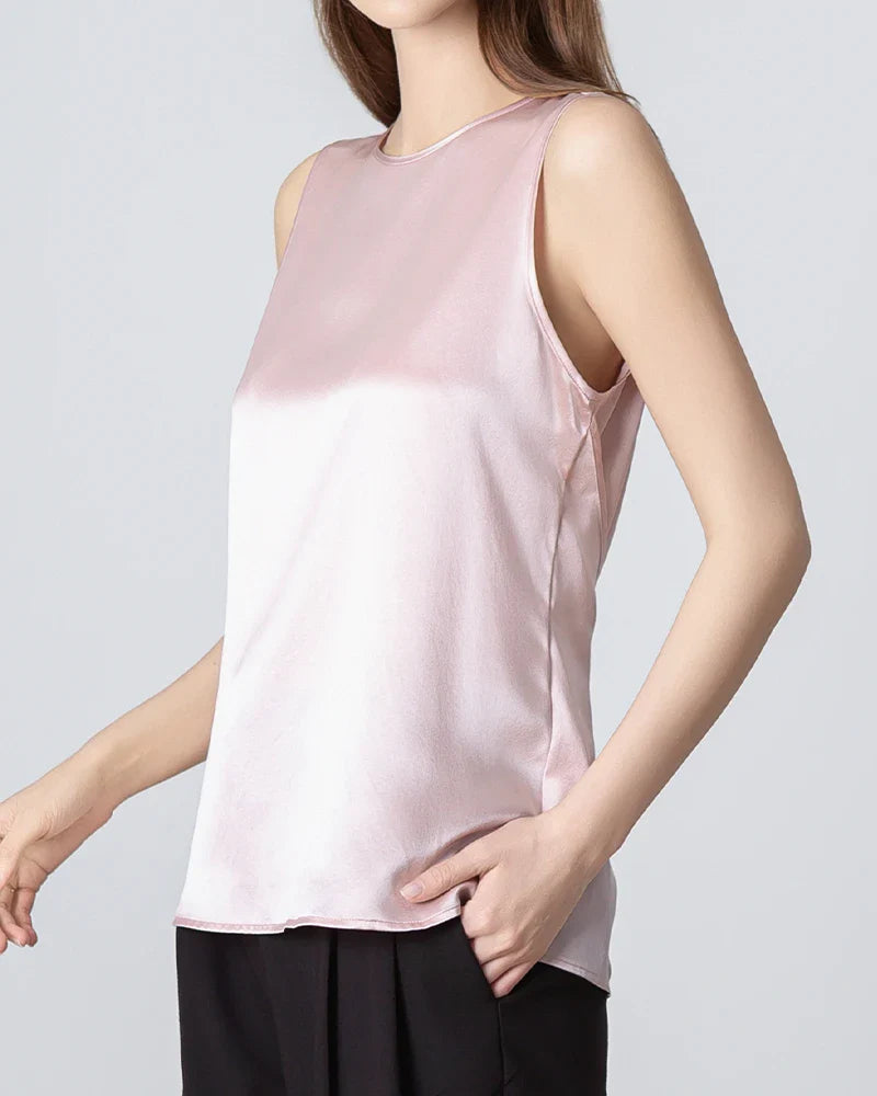 Blouse en Soie à Col Rond Sans Manches pour Femmes