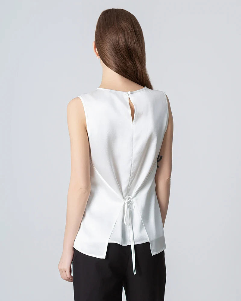 Blouse en Soie à Col Rond Sans Manches pour Femmes