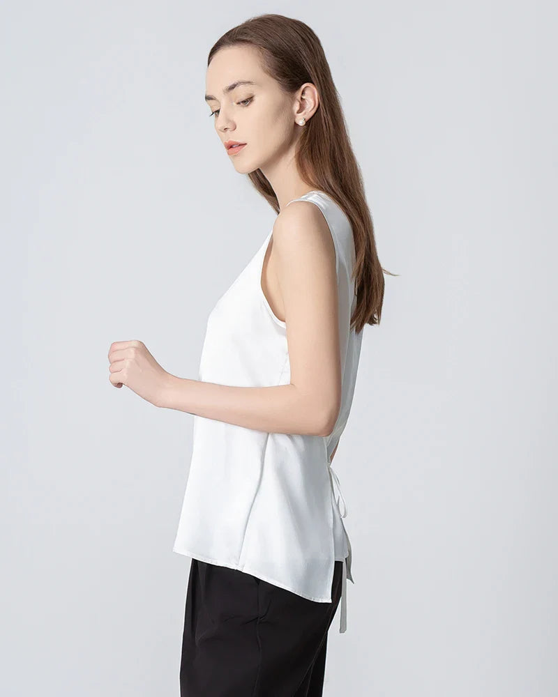 Blouse en Soie à Col Rond Sans Manches pour Femmes